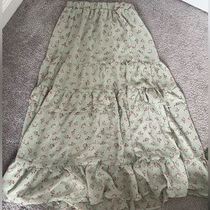 Green long skirt with cute little flowers